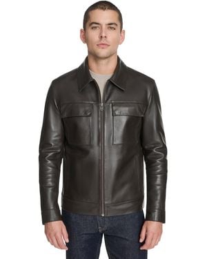 Cole Haan Bonded Leather Trucker Jacket - Black