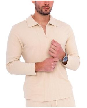 DAI MODA Long Sleeve Zip Neck Knit Shirts - Pink