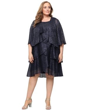 sl fashions 2-pc. lace jacket & midi dress set Sl Fashions Plus Size 2-pc. Lace Jacket & Sheath Dress Set in Blue