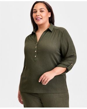 Anne Klein Essentials Plus Size Collared 3/4-sleeve Blouse - Green