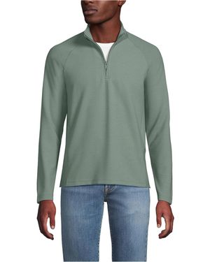Lands' End Long Sleeve Waffle Quarter Zip - Green