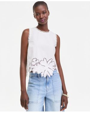On 34th Cotton Floral-cutwork Lace-trim Tank Top - White