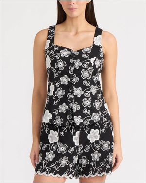 Ellen Tracy Embroidered Scallop Vest - Black