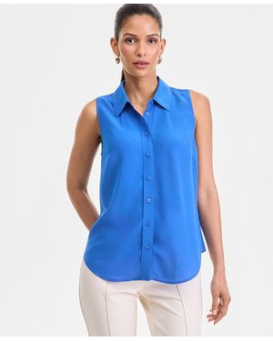 INC International Concepts Printed Button-down Sleeveless Blouse - Blue
