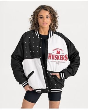 Gameday Couture Black Nebraska Huskers Oversized Inner Drive Varsity Rhinestone Full-snap Bomber Jacket