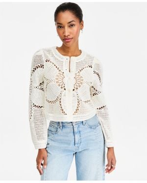 On 34th Floral Pointelle Button-front Cardigan - White