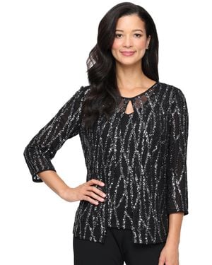 Alex Evenings Sequin 3/4-sleeve Top - Black