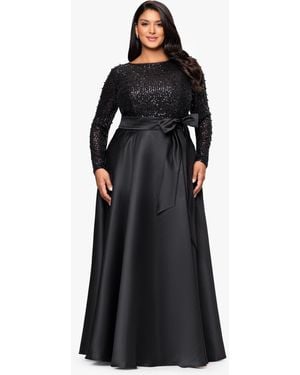 Xscape Plus Size Sequin Detail Crewneck Ballgown - Black
