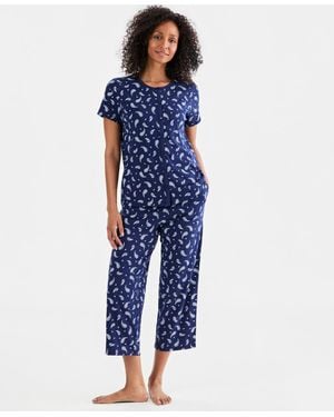 Charter Club 2-pc. Cotton Printed Cropped Pajamas Set - Blue