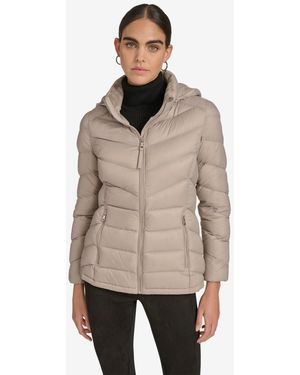 Calvin Klein Short Faux Fur Collar Puffer Jacket - Natural