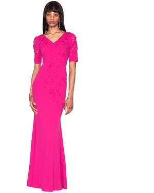 White Tie By Shani Short-sleeve V-neck Laser Cut Gown - Pink