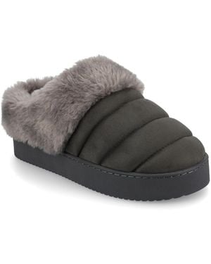 Journee Collection Blair Round Toe Quilted Clog Slippers - Gray