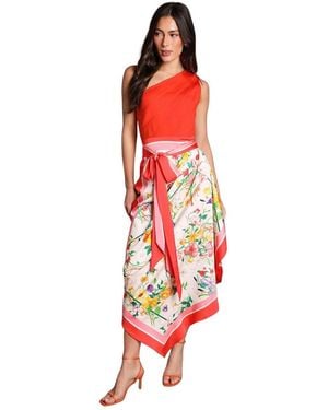 Coast Bandage One Shoulder Printed Midi Dress - Red