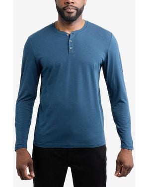 Xray Jeans X-ray Soft Stretch Henley Neck Long Sleeve T-shirt - Blue