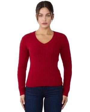 Jennie Liu 100% Cashmere V-neck Sweater | Chuncky Cashmere Cable-knit Sweaters - Red