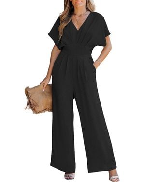 CUPSHE V-neck Short Sleeve Straight Leg Jumpsuit - Black