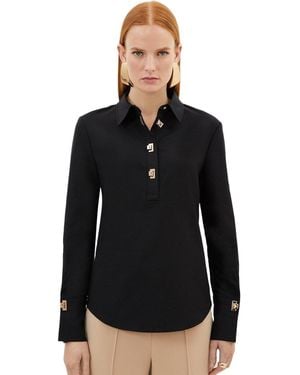 Karen Millen Techno Cotton Gold Clasp Shirt - Black