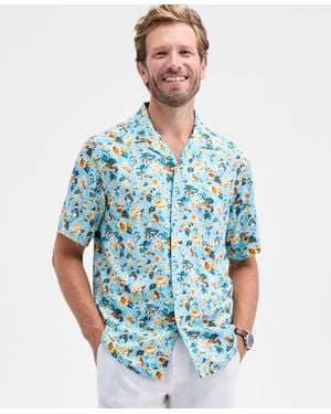 Club Room Burma Short Sleeve Floral Print Button-front Camp Shirt - Blue