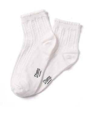 Stems Pointelle Ruffled Crew Socks - White