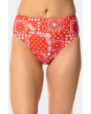 California Waves Bandana Print High-waist Swim Bottoms - Red
