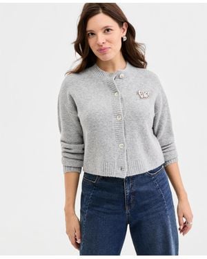 On 34th Embellished Heart Cardigan Sweater - Gray