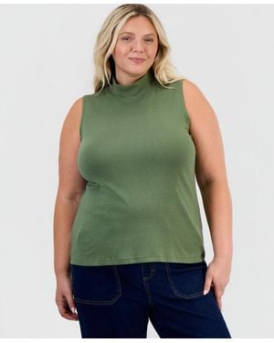Style & Co. Plus Mock Neck Cotton Tank - Green