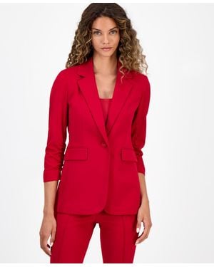 BarIII Crepe One-button Scrunched-sleeve Jacket - Red