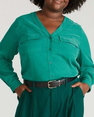 UNIVERSAL STANDARD Plus Size Cooling Stretch Cupro Button-down Blouse - Green
