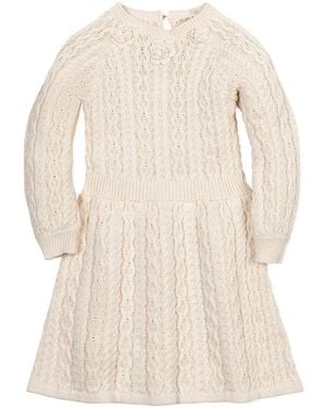 Hope & Henry Little And Big Girls' Organic Rosette Detail Cable Knit Sweater Dress - Natural
