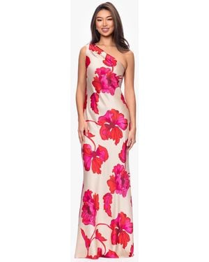 Xscape Petite One-shoulder Printed Gown - Pink