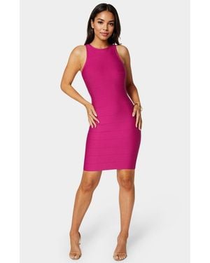 Bebe Racer Neck Bandage Short Dress - Pink