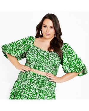 City Chic Plus Size Amari Puff Sleeve Fitted Top - Green