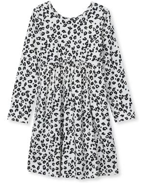 Lands' End Girls Long Sleeve Gathered Waist Jersey Dress - White
