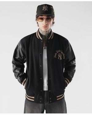 KTZ New York Yankees Heritage Gothic Lettering Full-snap Varsity Jacket - Black