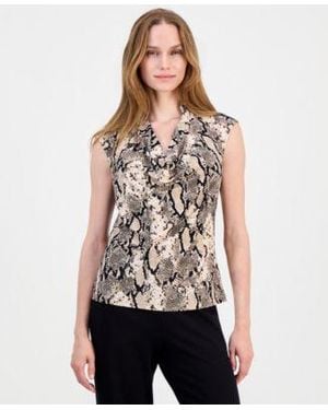 Anne Klein Printed Cowl Neck Sleeveless Blouse - Multicolor