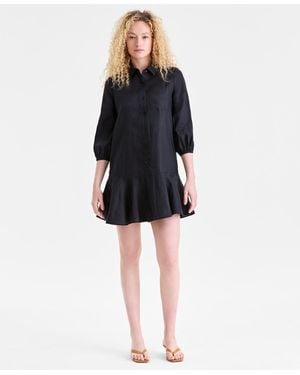 Charter Club 100% Linen Flounce Shirtdress - Black