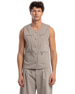 Pcfg Cotton-blend Woven Zip-detail Vest - Gray