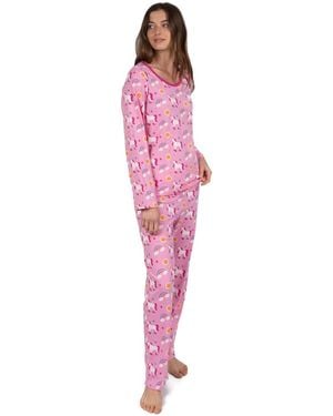 Leveret Matching Family Two-piece Cotton Long Sleeve Loose Fit Pajamas - Pink