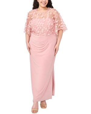 Msk Plus Size Polyester Blend 3d Flowers Crewneck Gown - Pink