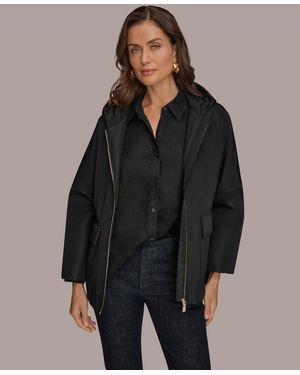 Donna Karan Weekend Zip-up Hooded Jacket - Black