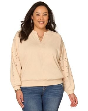 Democracy Plus Size Long Blouson-sleeve Embroidered Sweatshirt - Blue