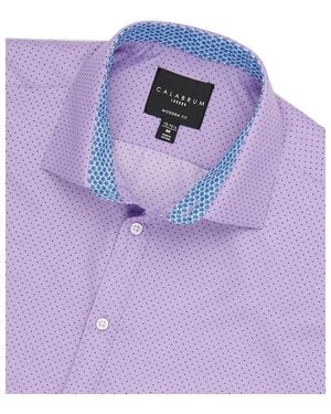 Calabrum Regular Fit Dot Print Wrinkle Free Performance Dress Shirt - Purple