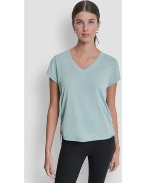 DKNY Ruched Side Seams V-neck Tech T-shirt - Blue
