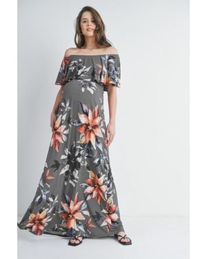 Hello Miss Maternity Off-shoulder Ruffled Maxi Dress - White