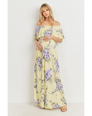 Hello Miss Maternity Off-shoulder Ruffled Maxi Dress - White