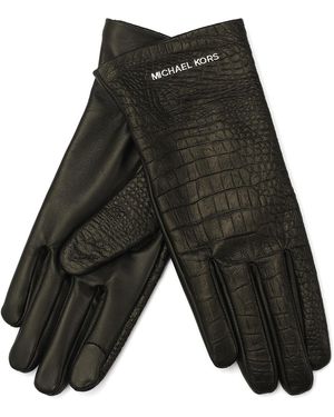 Michael Kors Michael Crocodile Embossed Leather Gloves - Gray