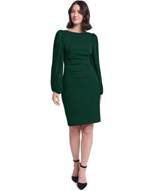 Jessica Howard Petite Pleated Sleeve Side Tuck Dress - Green