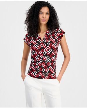 Anne Klein Cap-sleeve V-neck Top - Red
