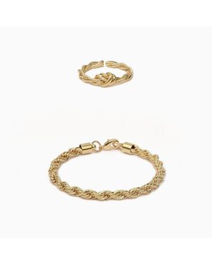 Bearfruit Jewelry Intertwined Rope Statement Bracelet & Adjustable Ring Set - White