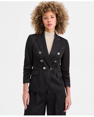Tahari Crinkle-satin Faux-double-breasted Blazer - Black